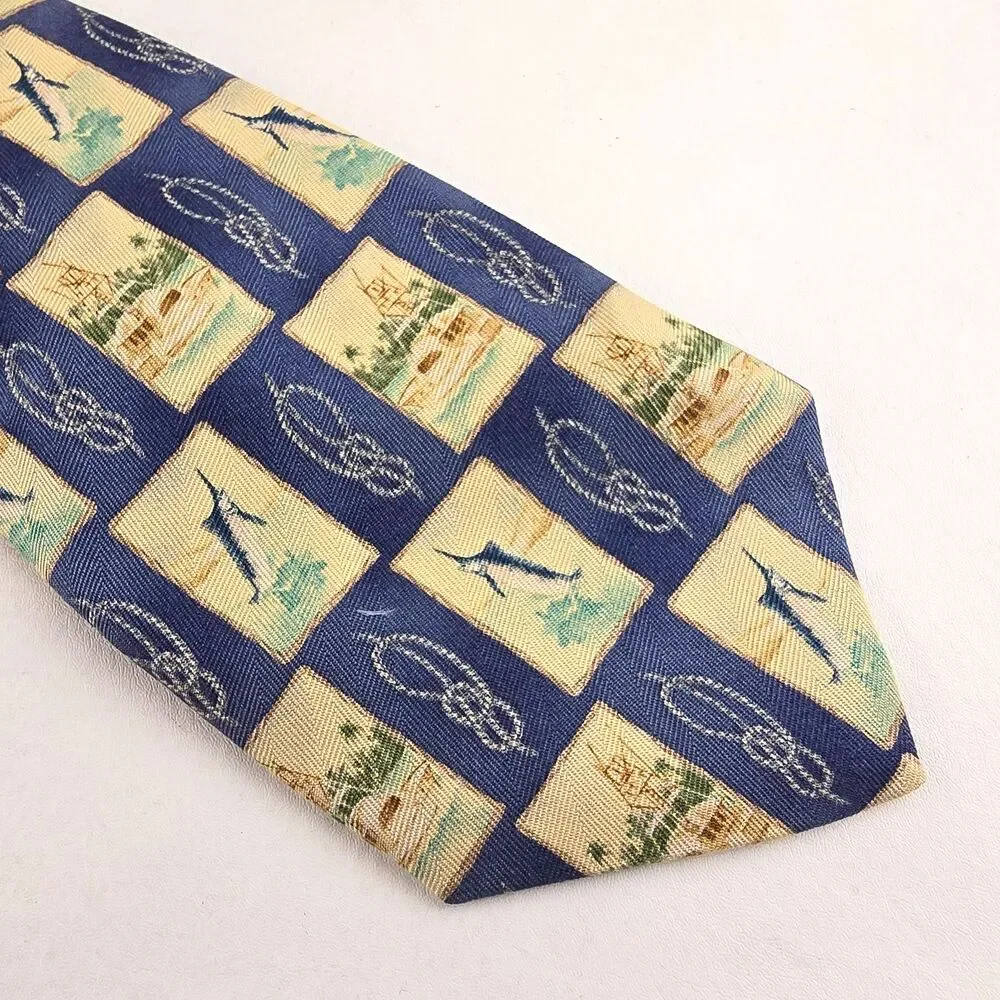 Tommy Bahama Tie Mens Silk Nautical Fishing Marlin Print Necktie Nautical Rope